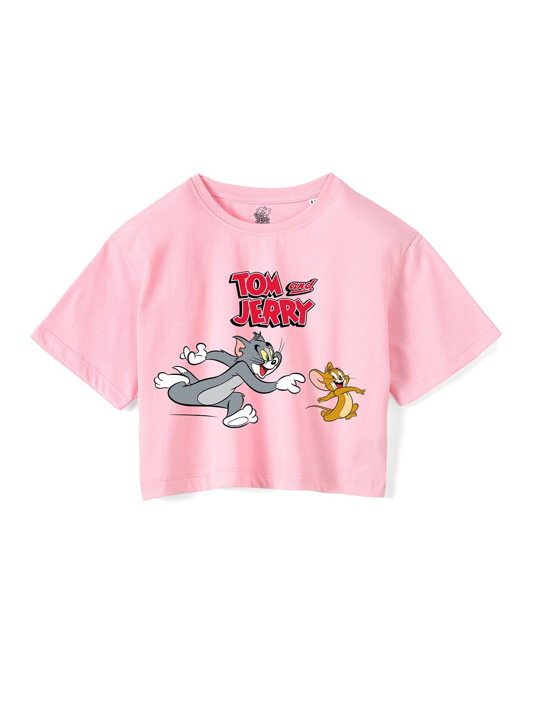 

Wear Your Mind Girls Tom & Jerry Printed Crop Boxy -Fit Pure Cotton T-Shirt, Pink
