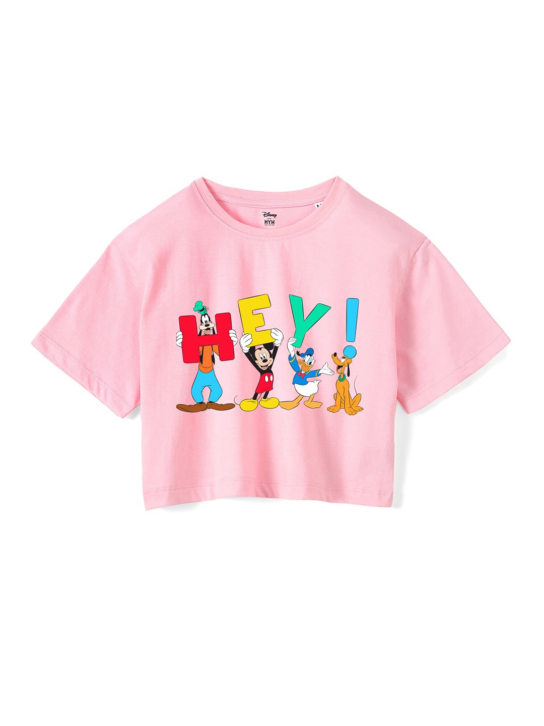 

Wear Your Mind Girls Mickey & Friends Printed Crop Boxy -Fit Pure Cotton T-Shirt, Pink