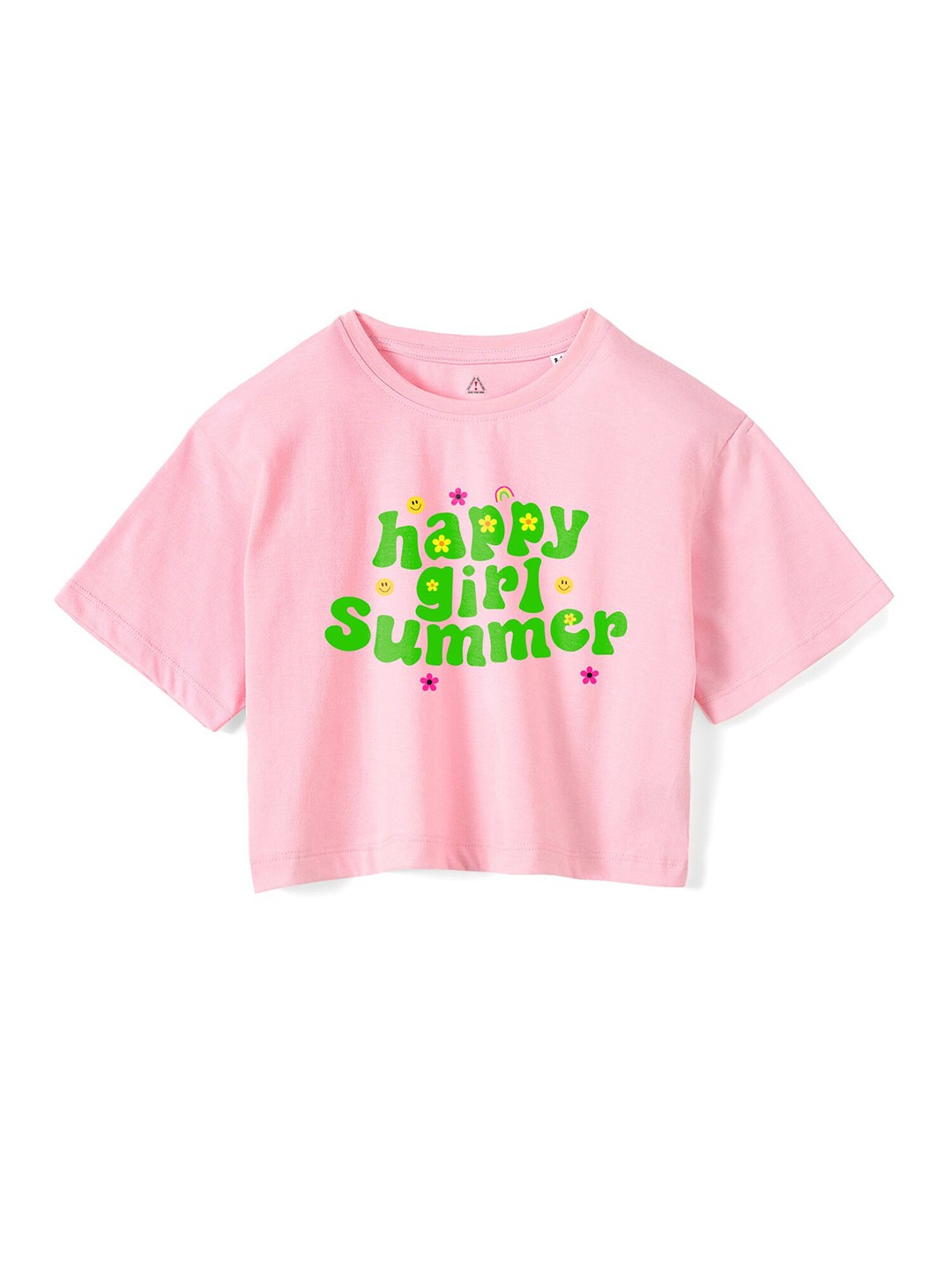 

Wear Your Mind Girls Typography Printed Crop Boxy -Fit Pure Cotton T-Shirt, Pink
