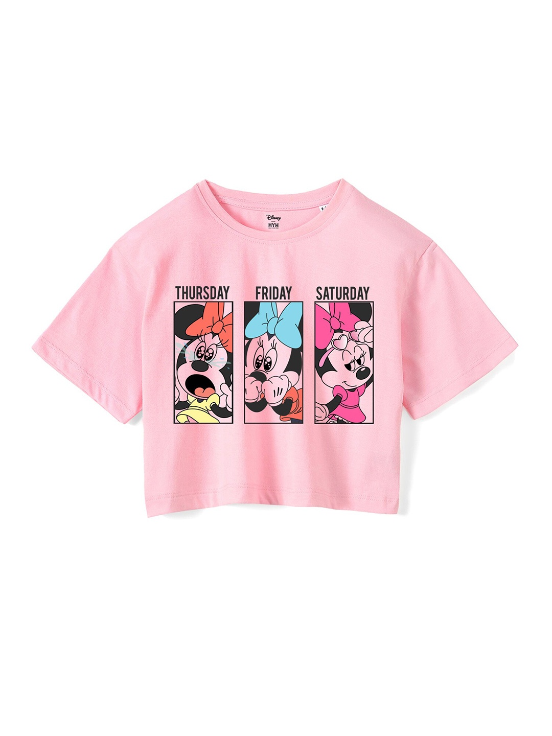 

Wear Your Mind Girls Minnie Mouse Printed Crop Boxy -Fit Pure Cotton T-Shirt, Pink