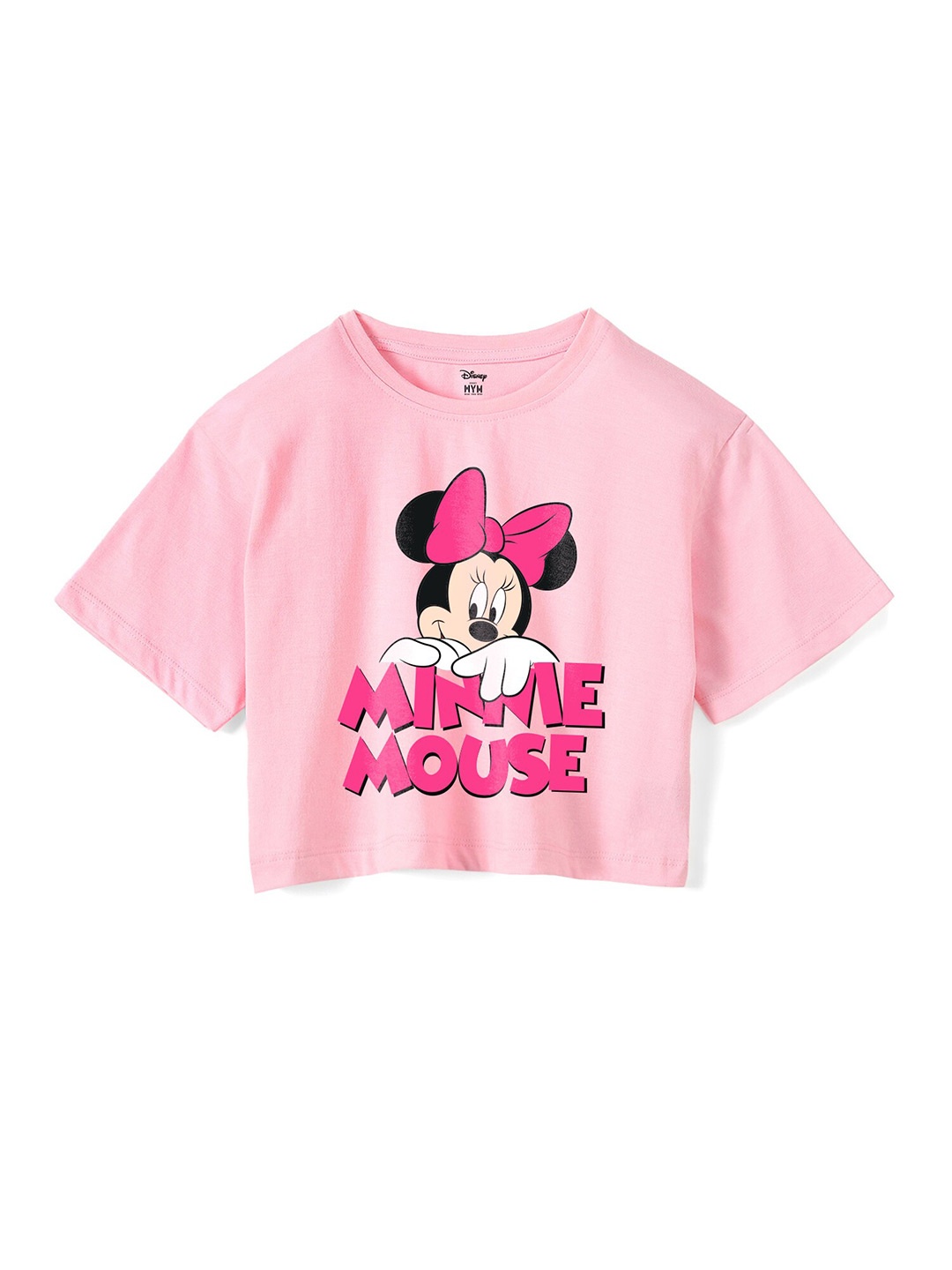 

Wear Your Mind Girls Minnie Mouse Printed Crop Boxy -Fit Pure Cotton T-Shirt, Pink