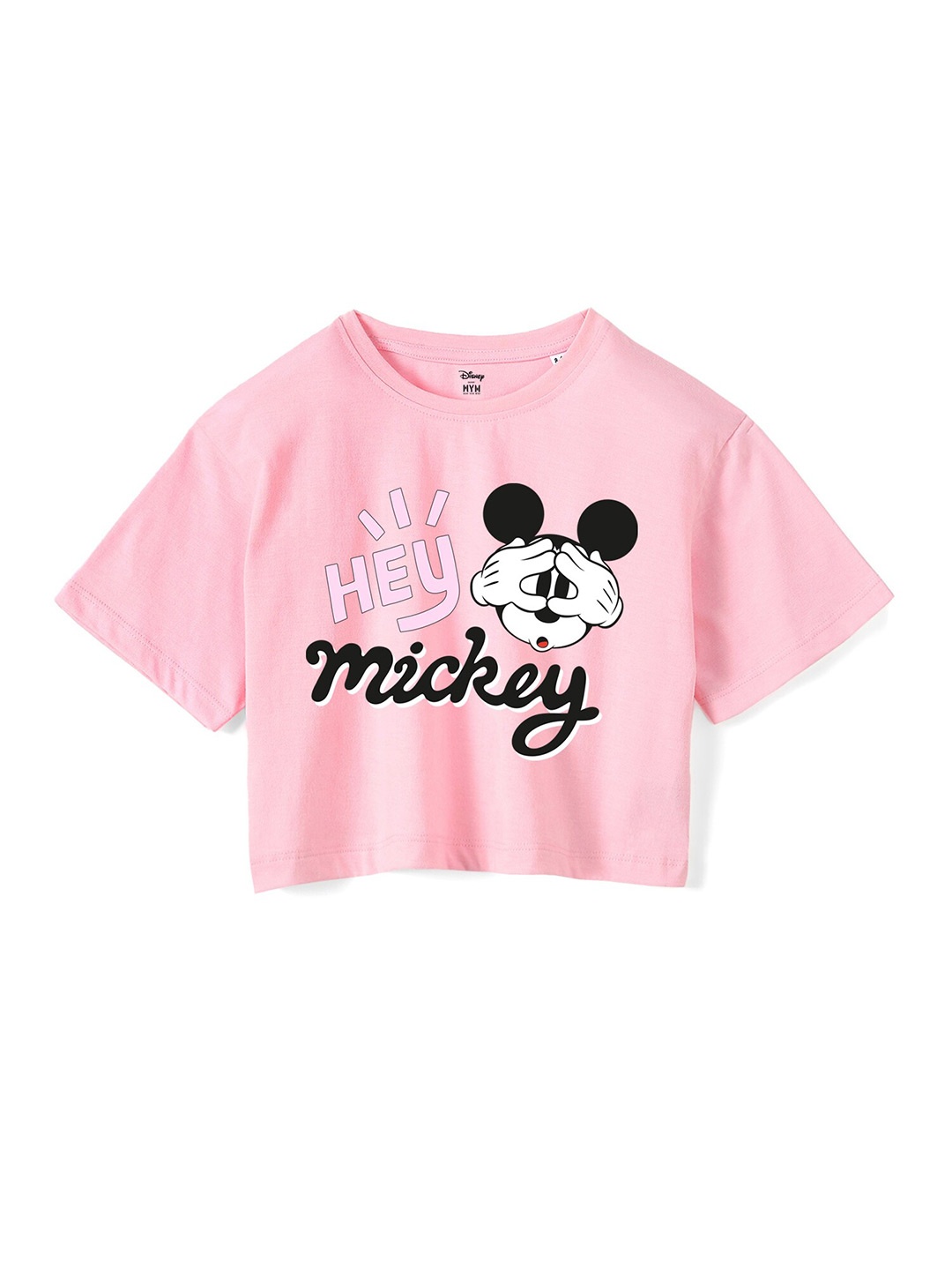 

Wear Your Mind Girls Mickey Mouse Printed Crop Boxy -Fit Pure Cotton T-Shirt, Pink
