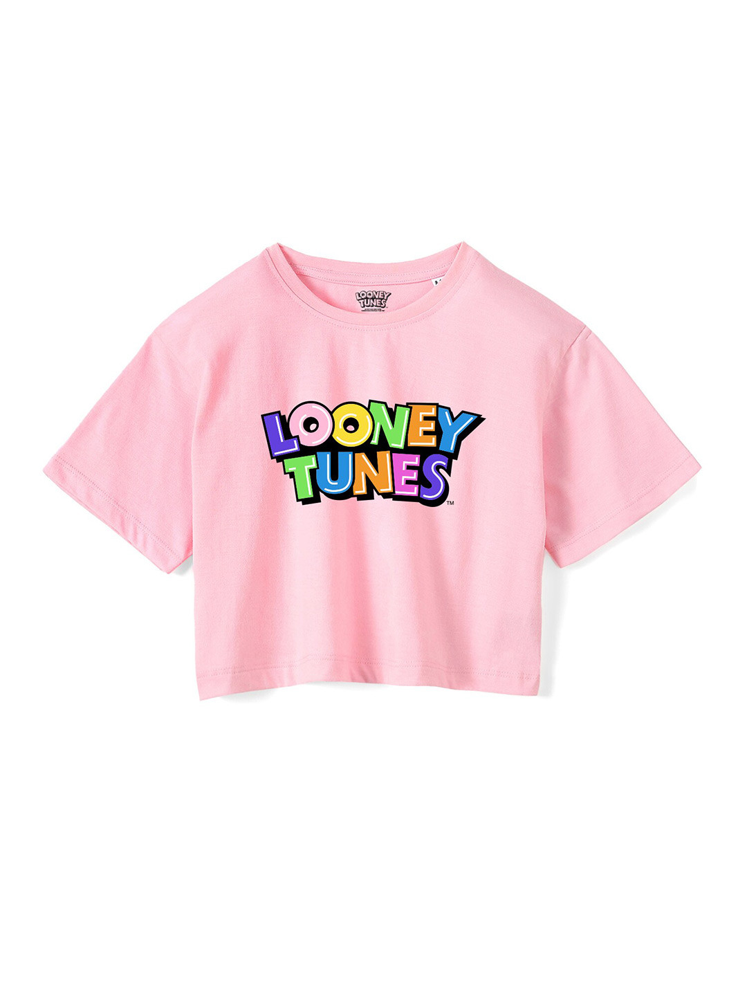 

Wear Your Mind Girls Looney Tunes Printed Drop-Shoulder Sleeves Pure Cotton Boxy T-shirt, Pink