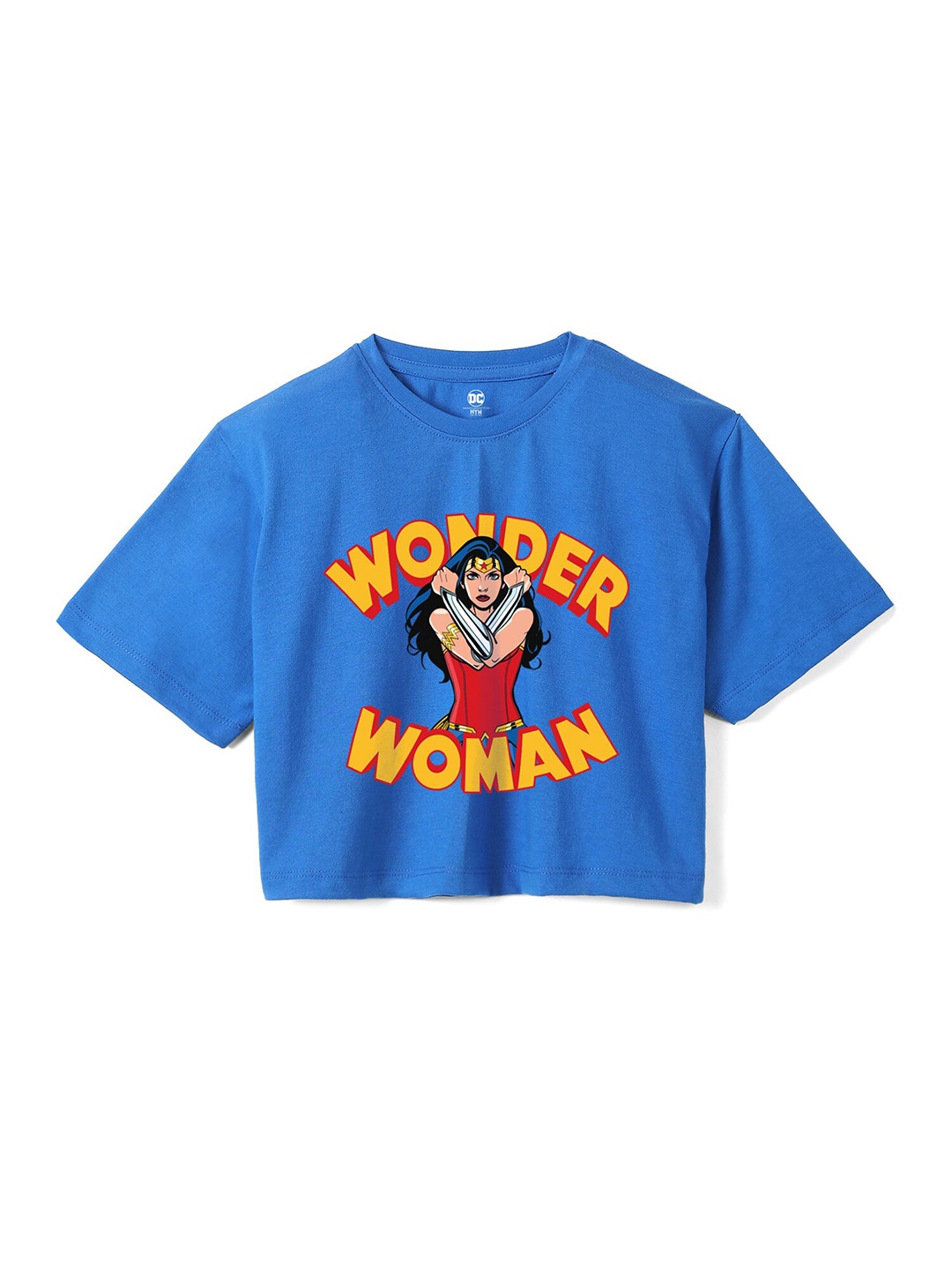 

Wear Your Mind Girls Wonder Women Printed Drop-Shoulder Sleeves Pure Cotton Boxy T-shirt, Blue