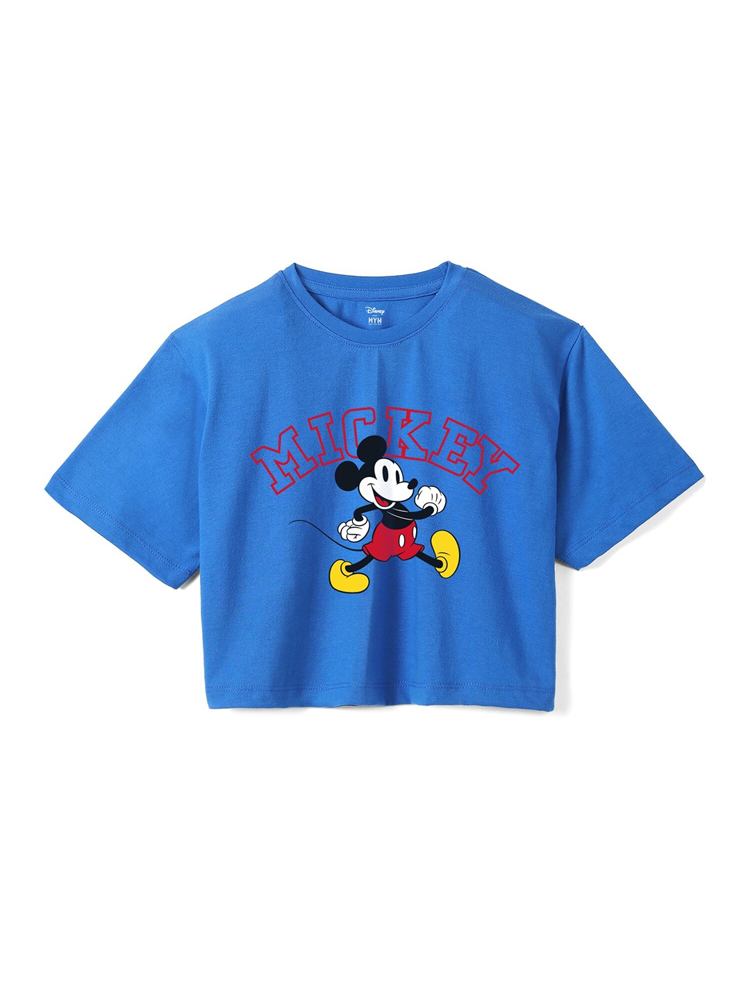 

Wear Your Mind Girls Mickey Mouse Printed Drop-Shoulder Sleeves Pure Cotton Boxy T-shirt, Blue