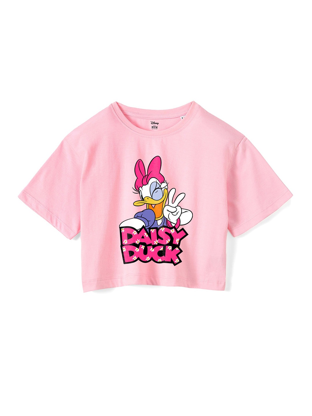 

Wear Your Mind Girls Daisy Duck Printed Drop-Shoulder Sleeves Pure Cotton Boxy T-shirt, Pink