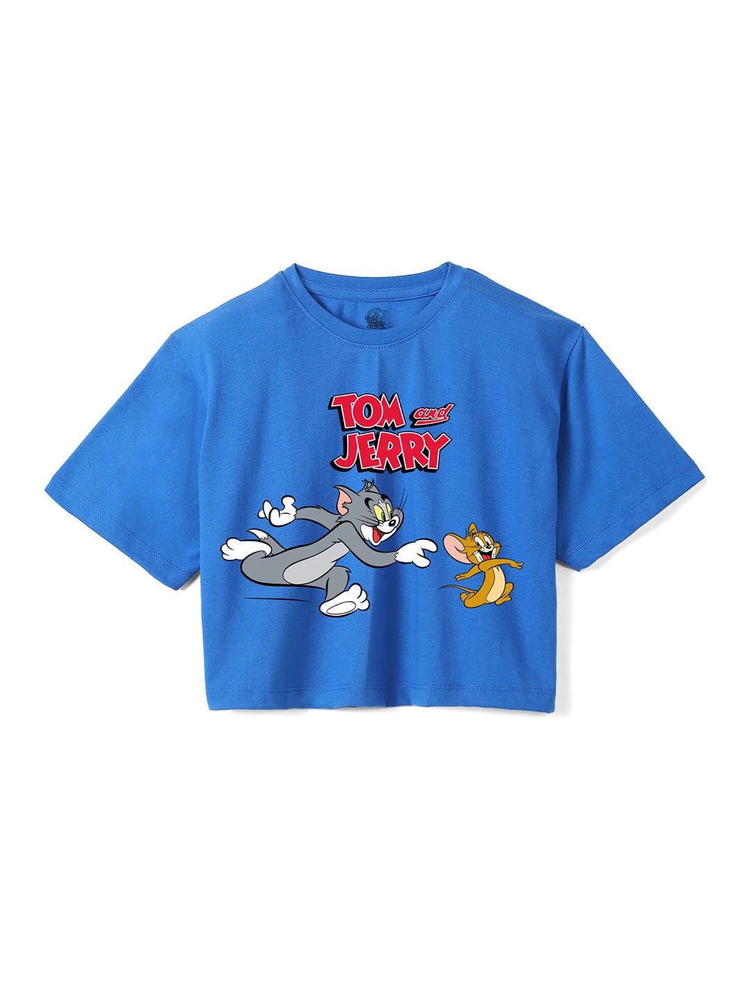 

Wear Your Mind Girls Tom & Jerry Print Pure Cotton Boxy T-shirt, Blue