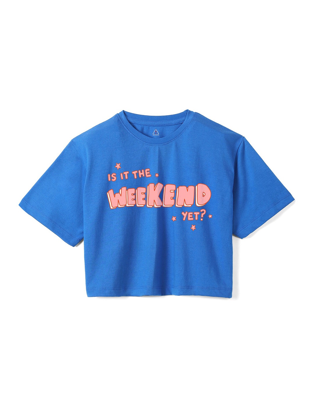 

Wear Your Mind Girls Typography Printed Pure Cotton Boxy T-shirt, Blue