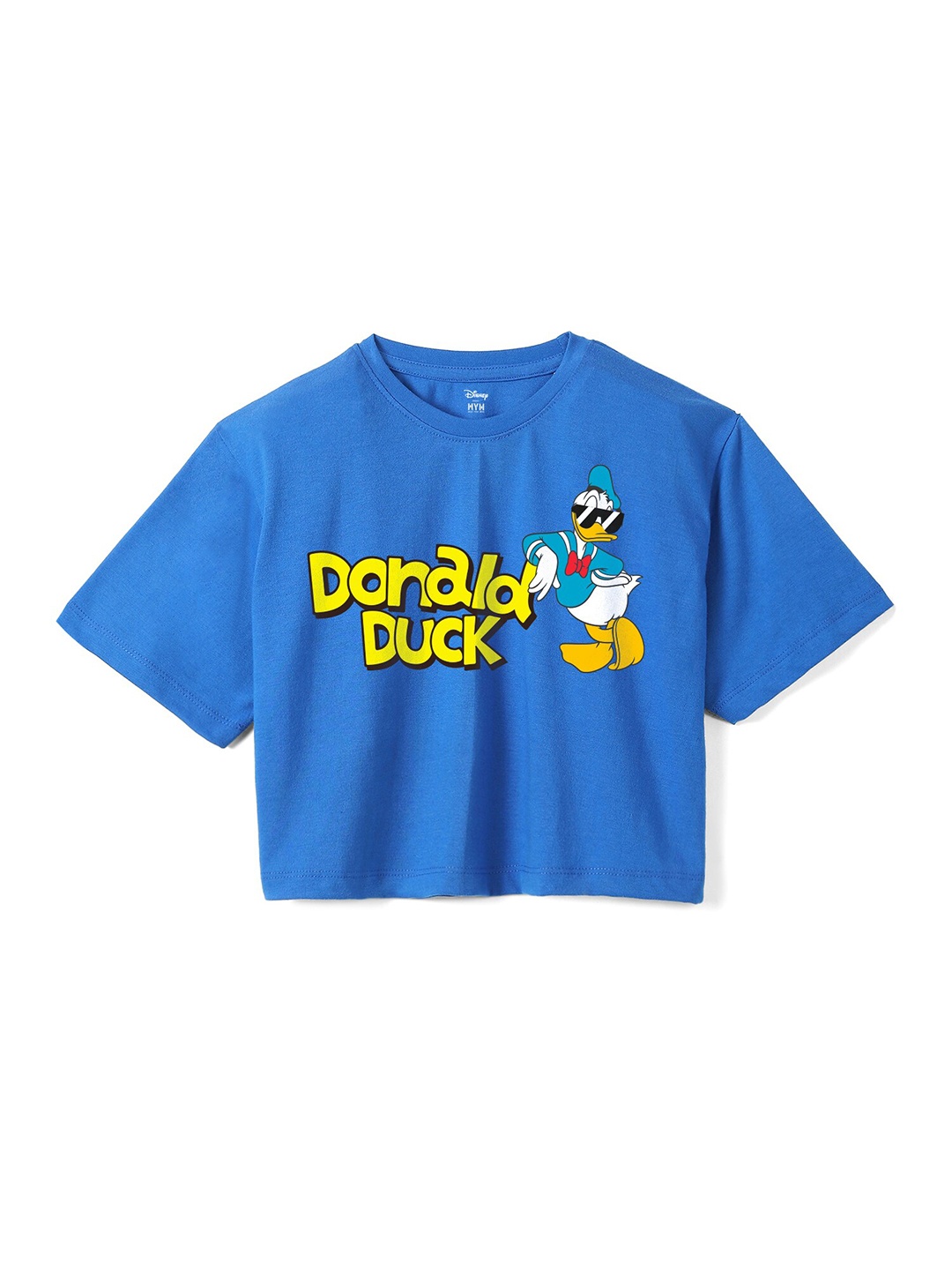 

Wear Your Mind Girls Donald Duck Printed Round Neck Pure Cotton Boxy T-shirt, Blue