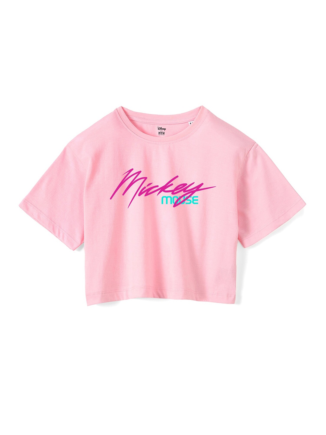 

Wear Your Mind Girls Mickey Mouse Printed Pure Cotton Boxy T-shirt, Pink