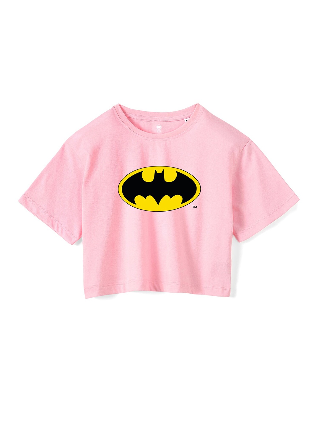 

Wear Your Mind Girls Batman Printed Drop-Shoulder Sleeves Boxy Pure Cotton T-shirt, Pink