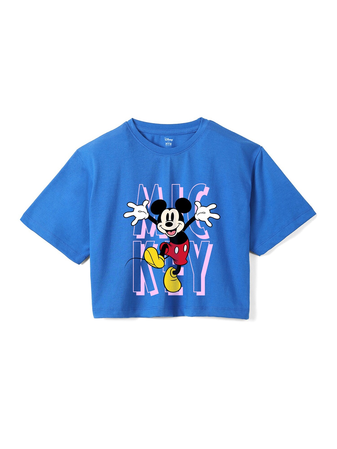 

Wear Your Mind Girls Mickey Mouse Printed Pure Cotton Boxy T-shirt, Blue