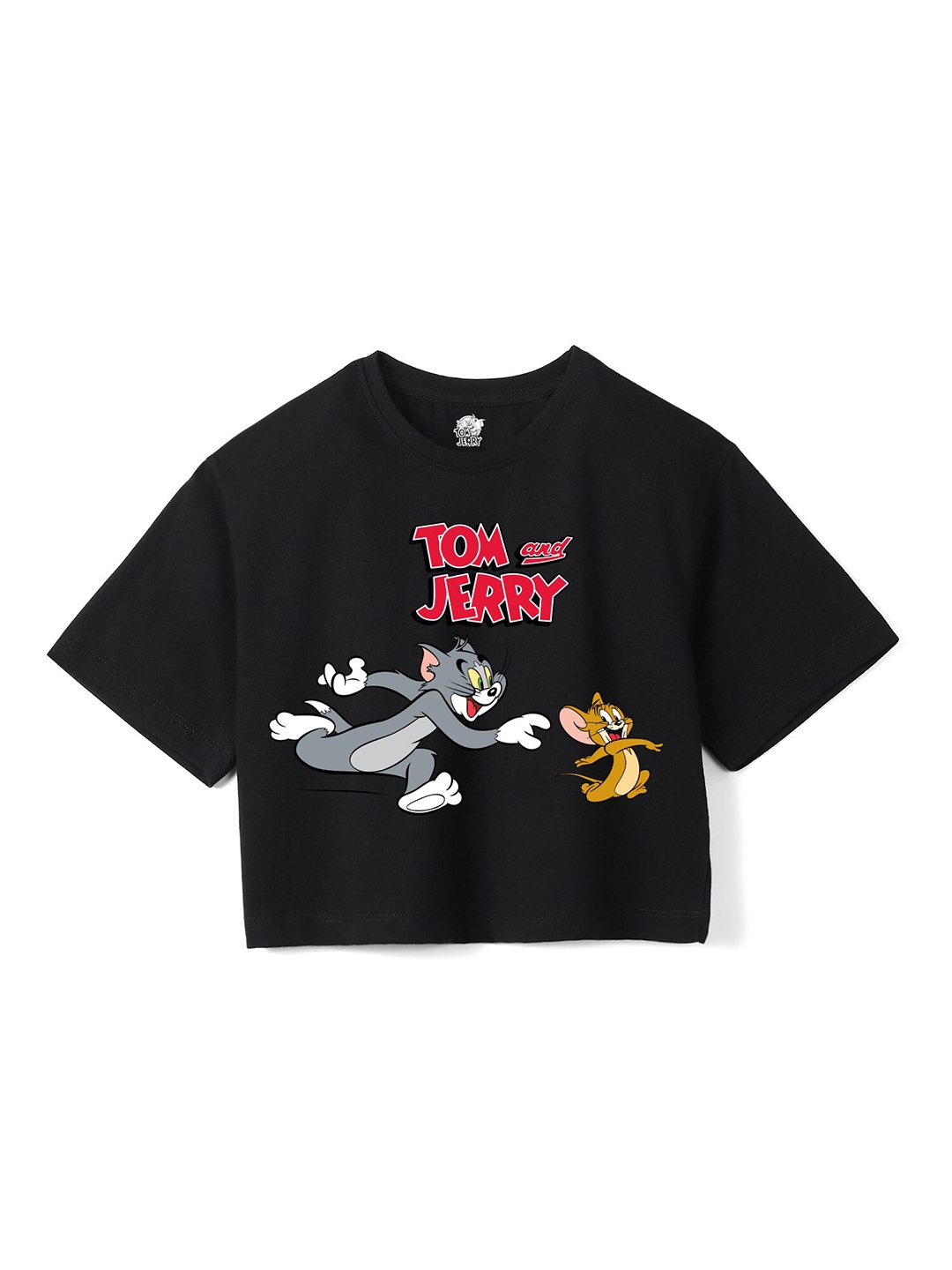 

Wear Your Mind Girls Tom & Jerry Printed Pure Cotton Boxy T-shirt, Black