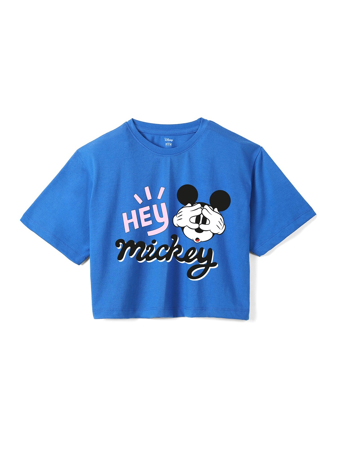 

Wear Your Mind Girls Mickey Mouse Printed Pure Cotton Boxy T-shirt, Blue