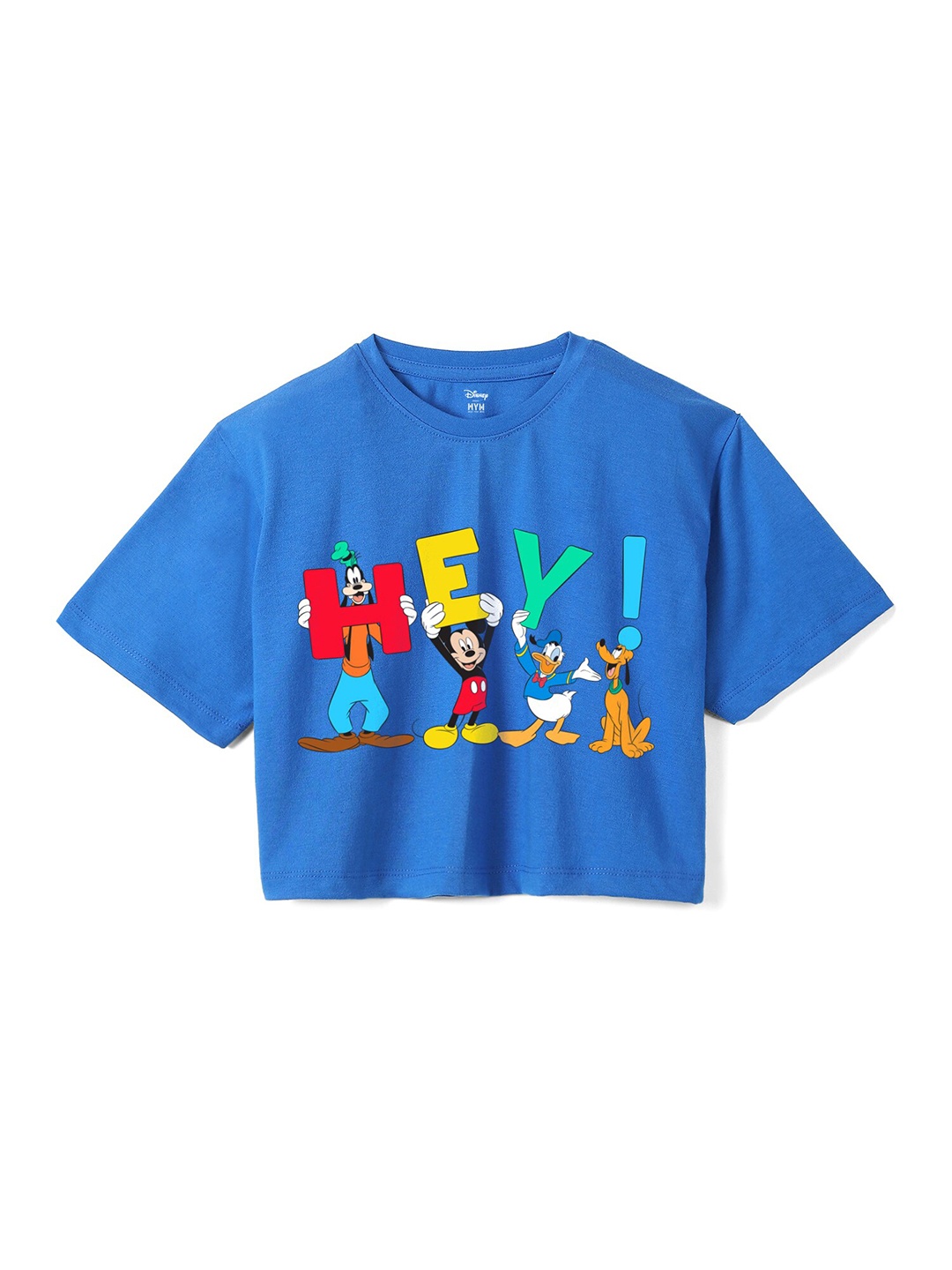 

Wear Your Mind Girls Mickey & Friends Printed Pure Cotton Boxy T-shirt, Blue