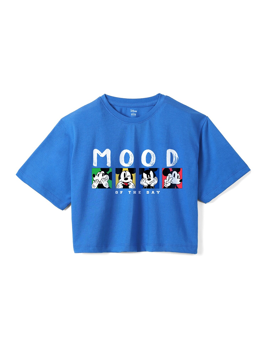 

Wear Your Mind Girls Mickey Mouse Printed Pure Cotton Boxy T-shirt, Blue