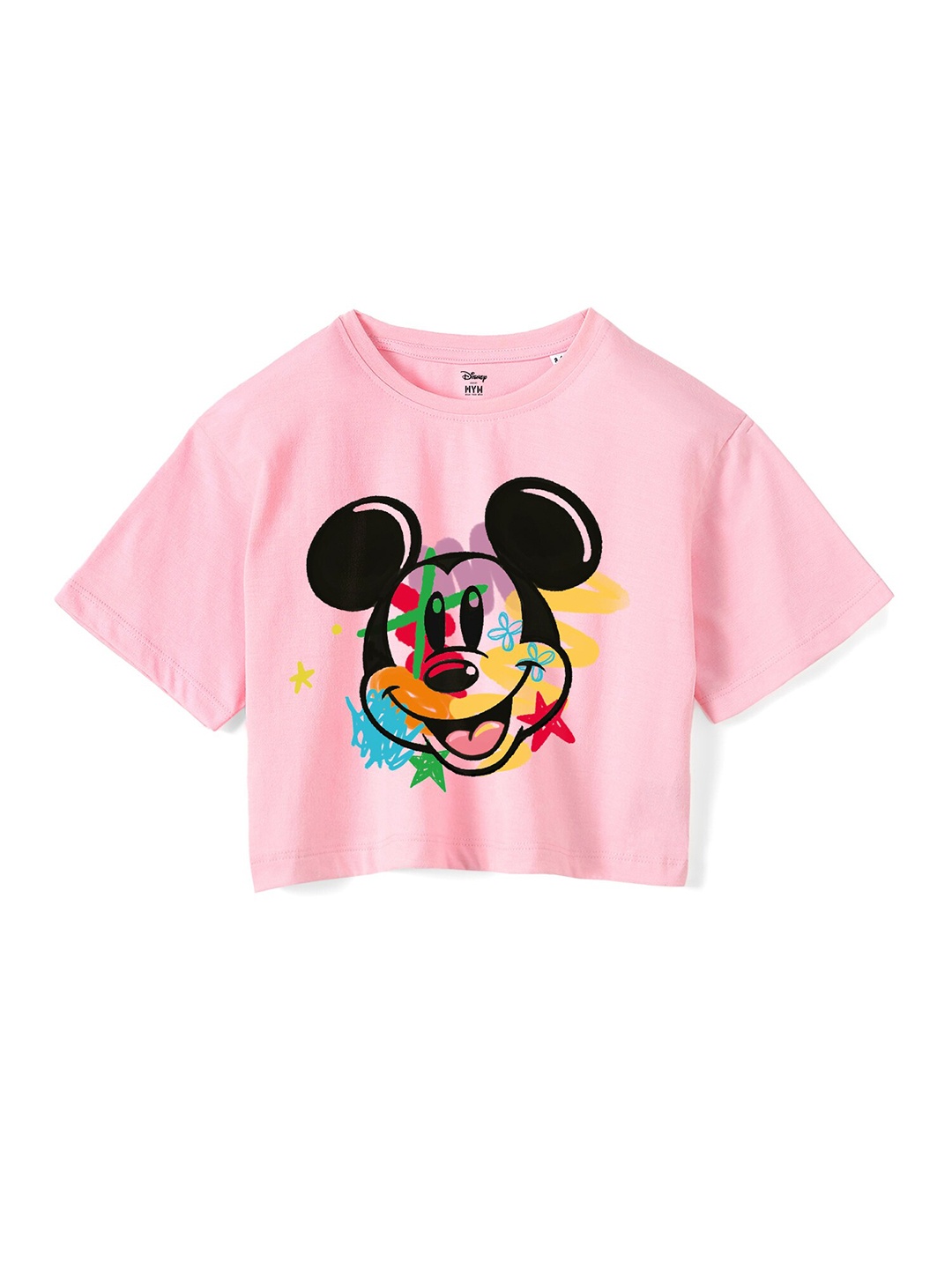 

Wear Your Mind Girls Mickey Mouse Printed Pure Cotton Boxy Fit T-shirt, Pink