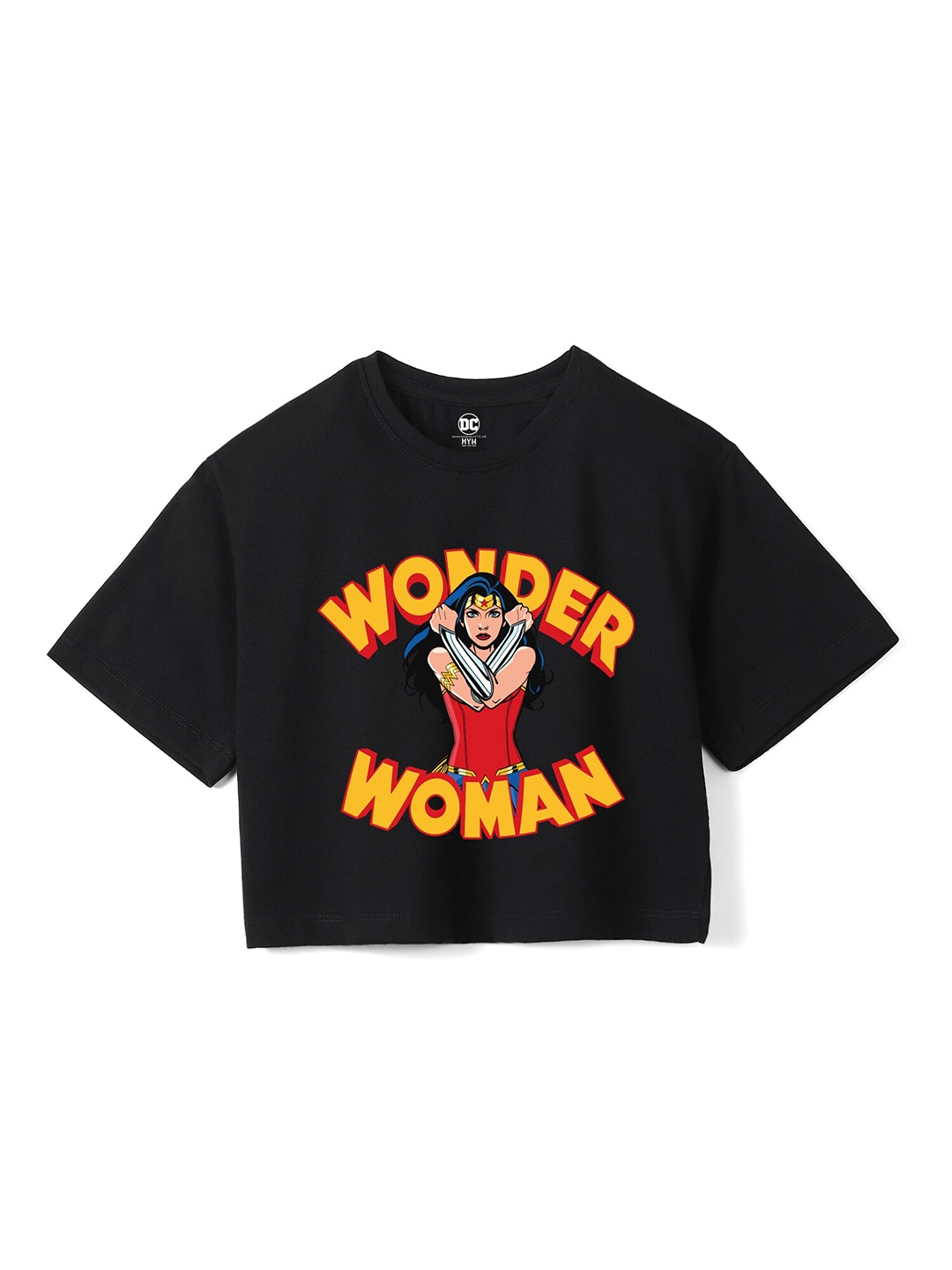 

Wear Your Mind Girls Wonder Woman Printed Pure Cotton Boxy Fit T-shirt, Black