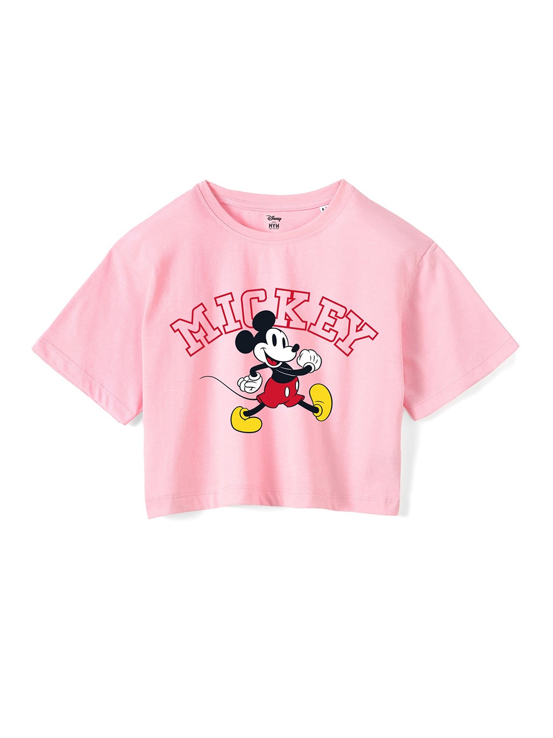 

Wear Your Mind Girls Mickey Mouse Printed Pure Cotton Boxy Crop T-shirt, Pink