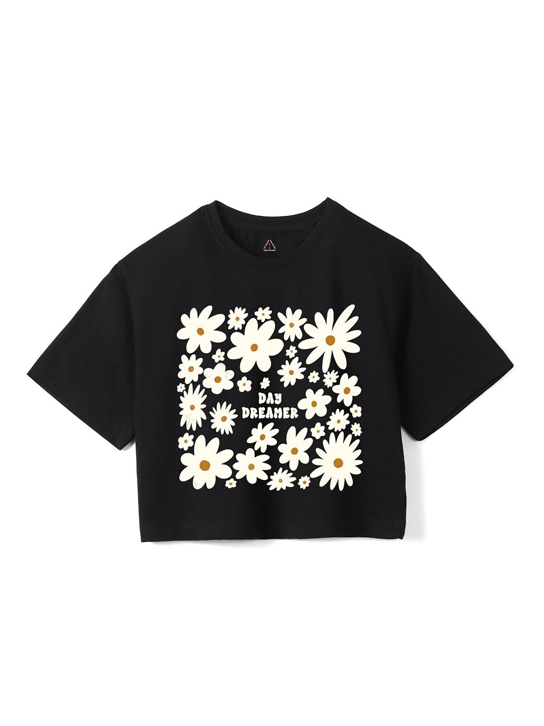 

Wear Your Mind Girls Floral Printed Boxy Crop Pure Cotton T-shirt, Black