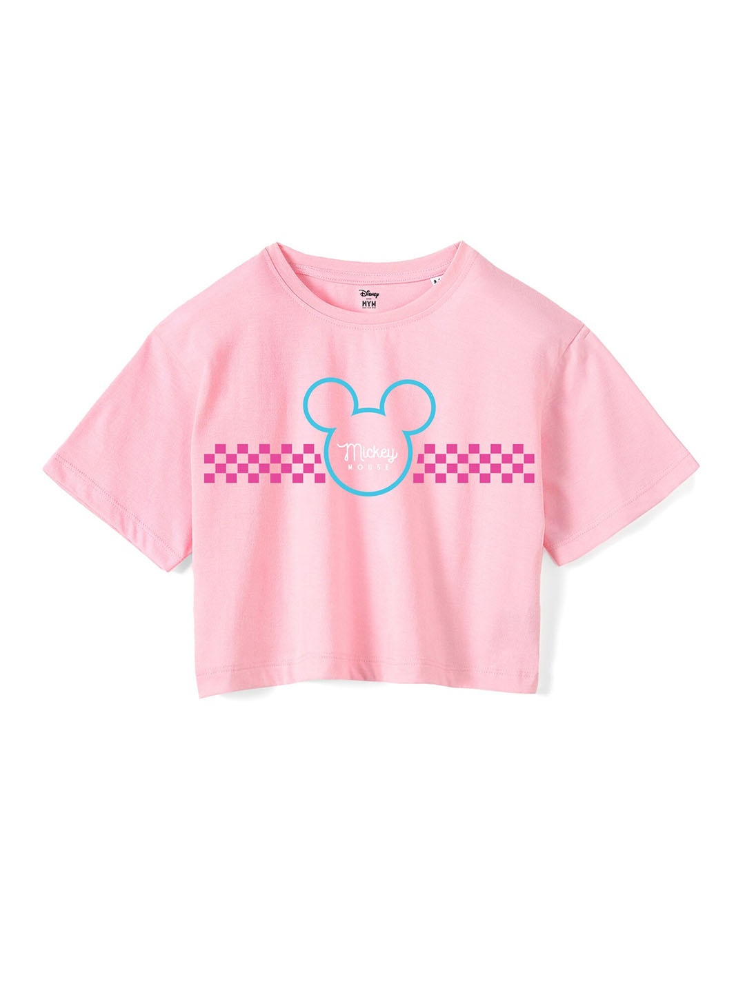 

Wear Your Mind Girls Mickey Mouse Printed Boxy Crop Pure Cotton T-shirt, Pink