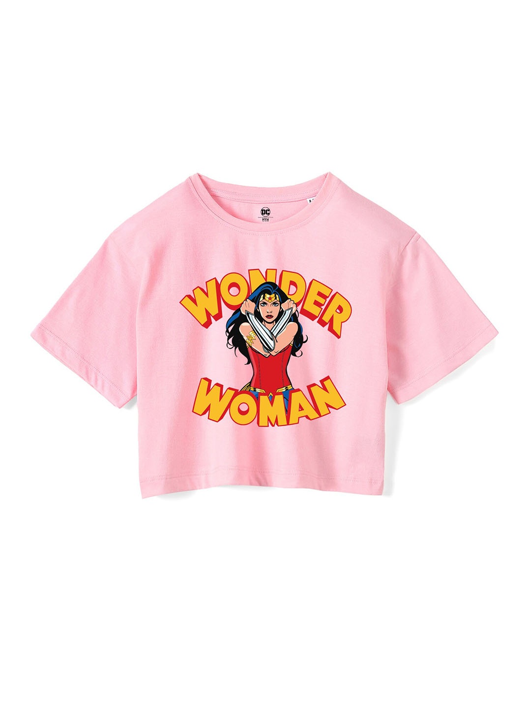 

Wear Your Mind Girls Wonder Woman Printed Boxy Crop Pure Cotton T-shirt, Pink