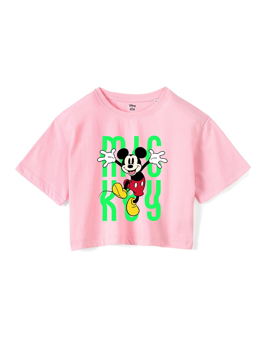 

Wear Your Mind Girls Mickey Mouse Printed Pure Cotton Boxy T-shirt, Pink