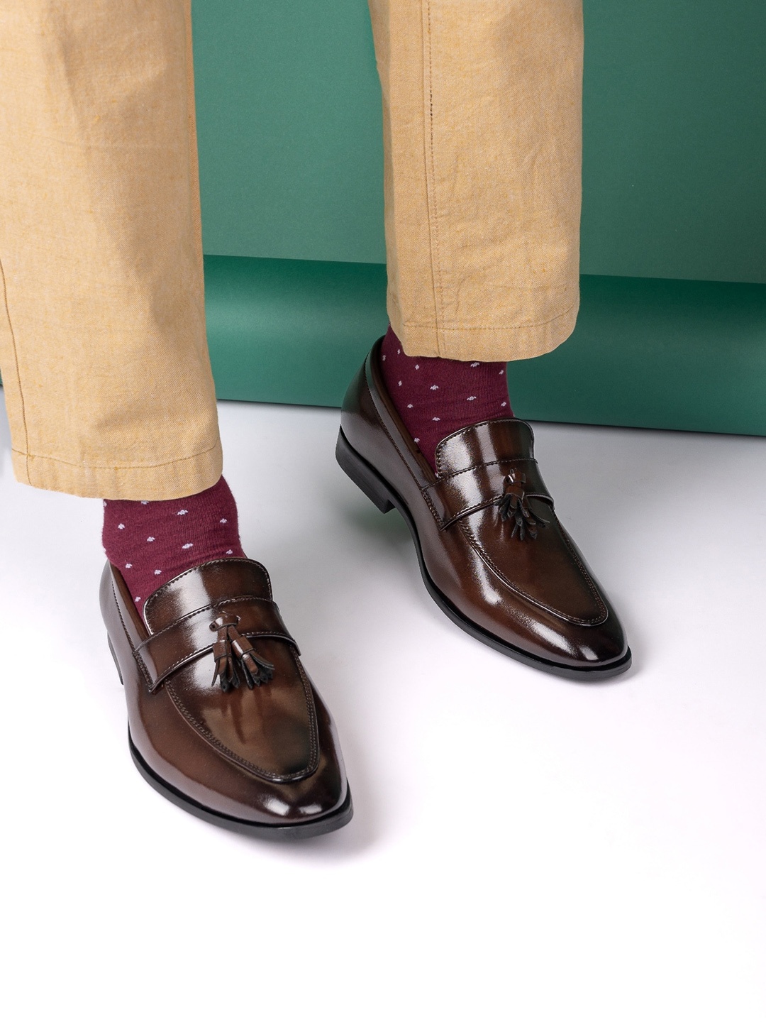 

FRANKROMELLO Men Tasselled Formal Loafers, Brown