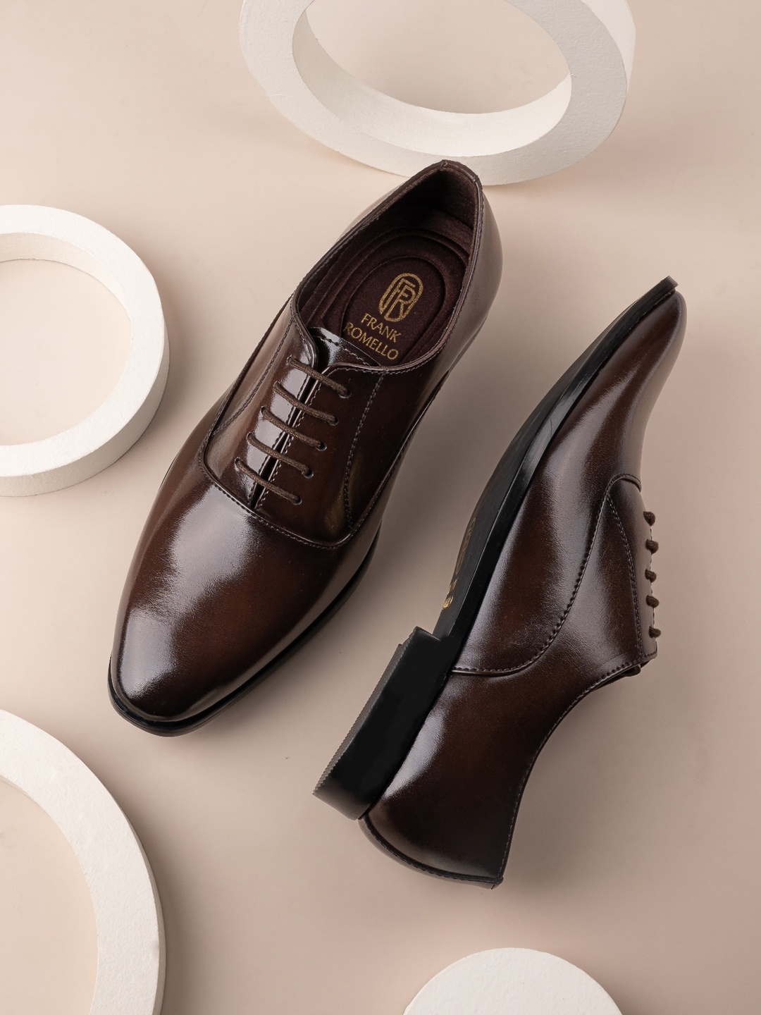 

FRANKROMELLO Men Lace-Up Formal Oxfords, Brown