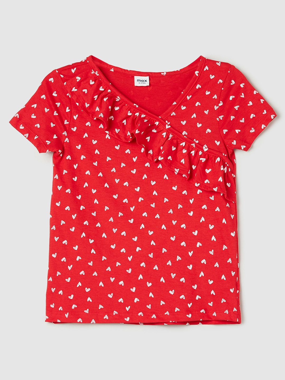 

max Girls Polka Dot Printed Ruffled Cotton Top, Red
