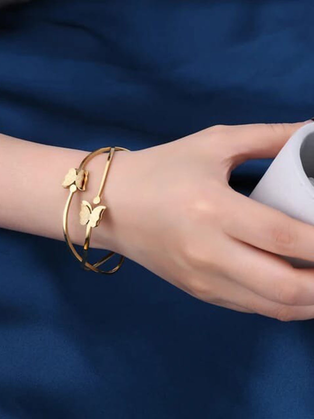 

VIEN Gold-Plated Double Butterfly Kada Bracelet