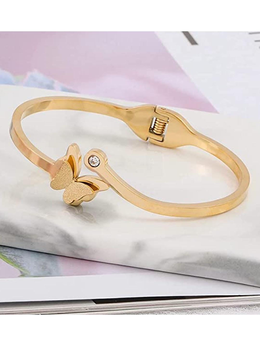 

VIEN Gold-Plated Butterfly Studded Kada Bracelet