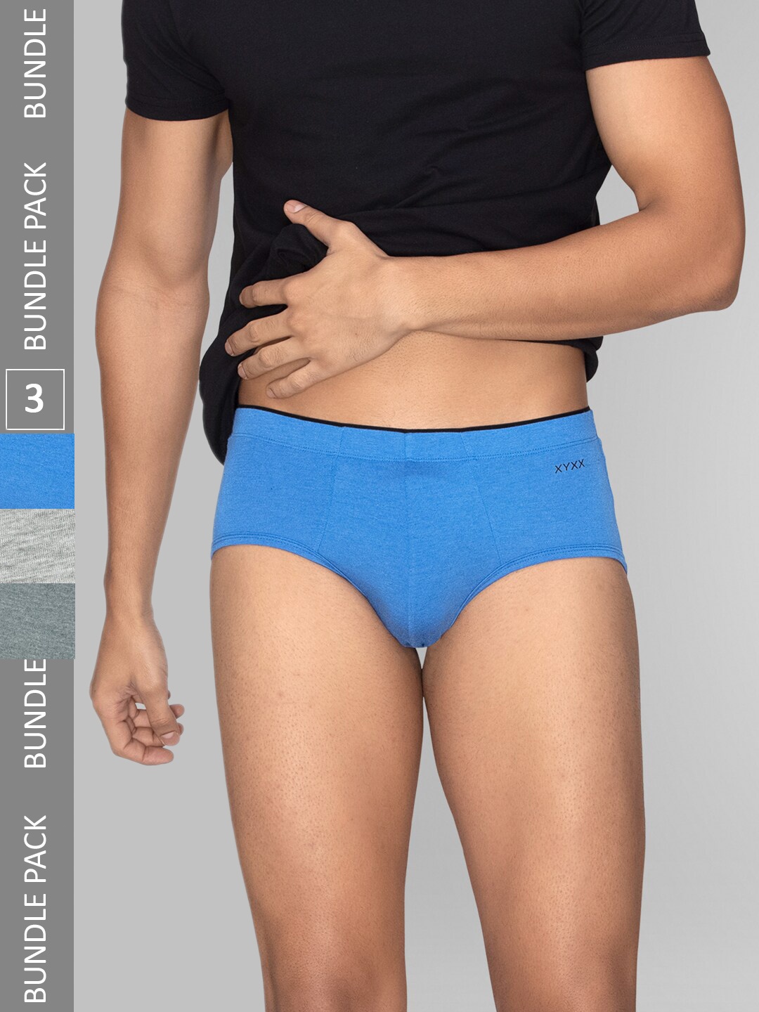 

XYXX Men Solid Pack of 3 Uno Medley IntelliSoft Micro Modal Briefs, Blue