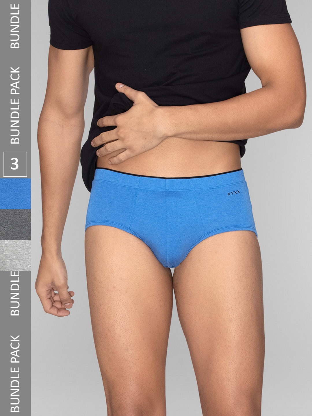 

XYXX Men Solid Pack of 3 Uno Medley IntelliSoft Micro Modal Briefs, Blue