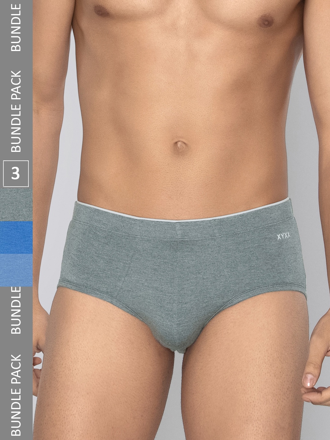 

XYXX Men Solid Pack of 3 Uno Medley IntelliSoft Micro Modal Briefs, Grey