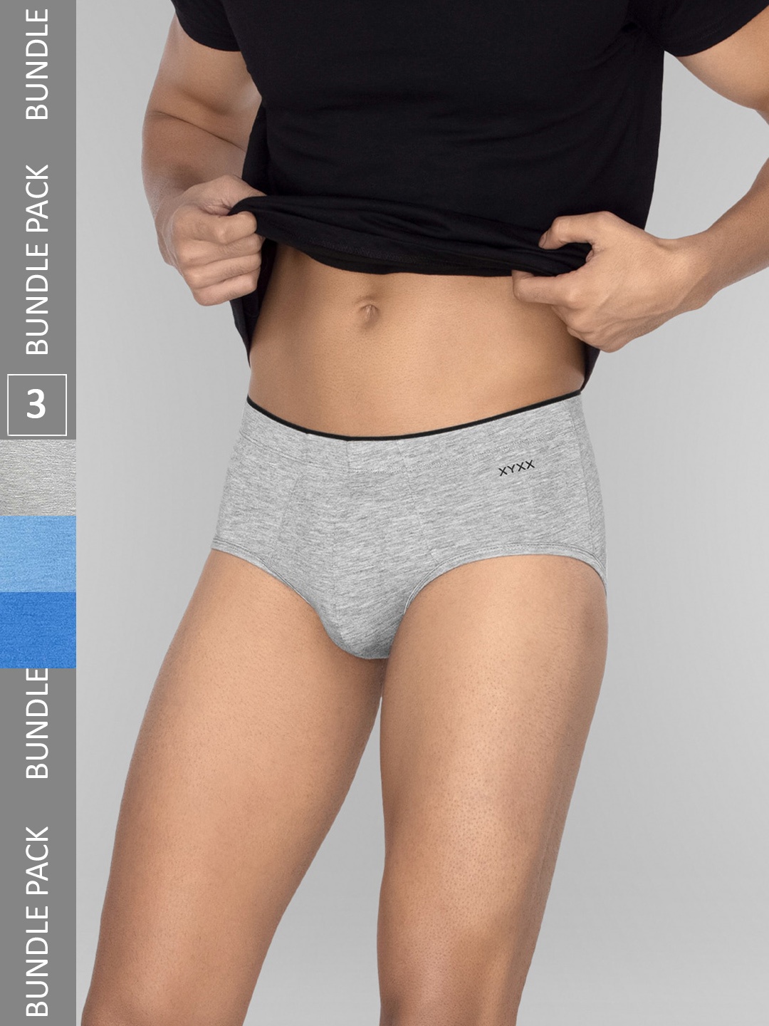 

XYXX Men Solid Pack of 3 Uno Medley IntelliSoft Micro Modal Briefs, Blue