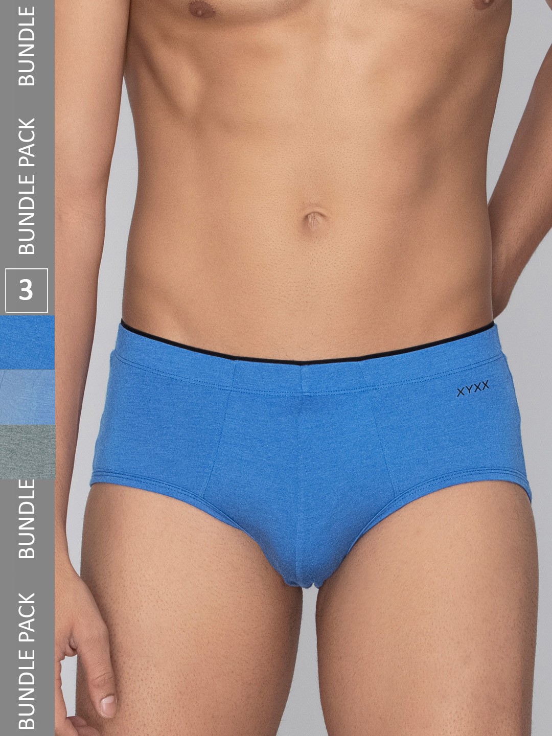 

XYXX Men Solid Pack of 3 Uno Medley IntelliSoft Micro Modal Briefs, Blue
