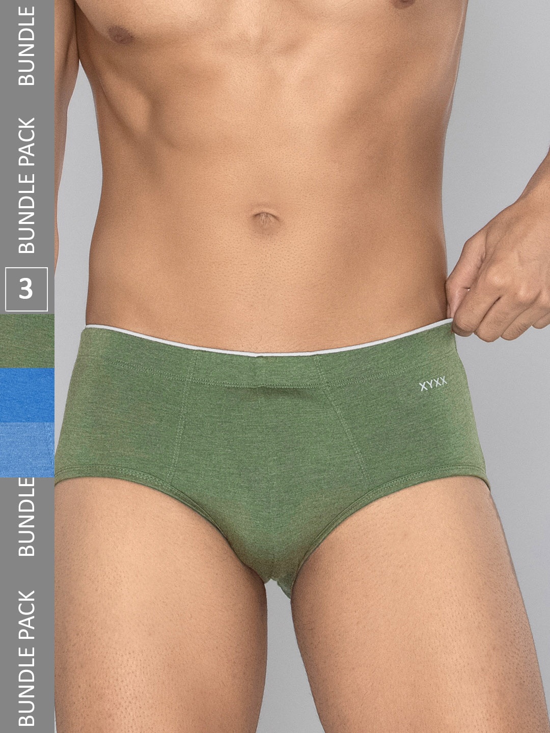 

XYXX Men Solid Pack of 3 Uno Medley IntelliSoft Micro Modal Briefs, Olive