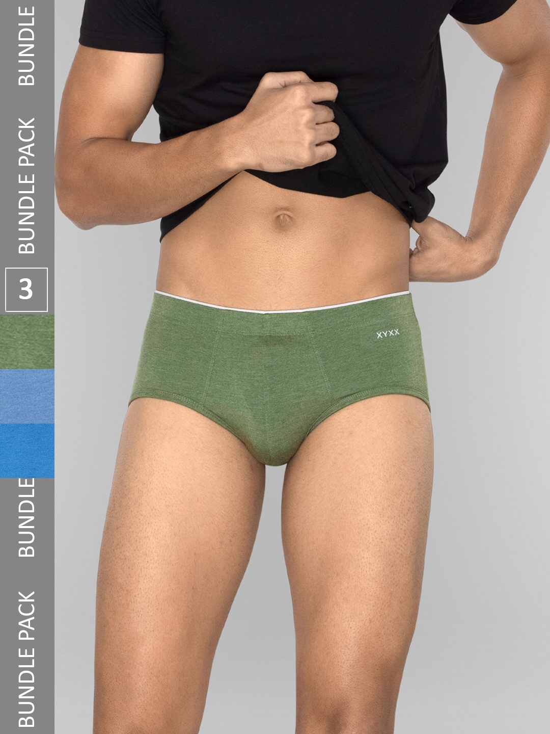 

XYXX Men Solid Pack of 3 Uno Medley IntelliSoft Micro Modal Briefs, Olive