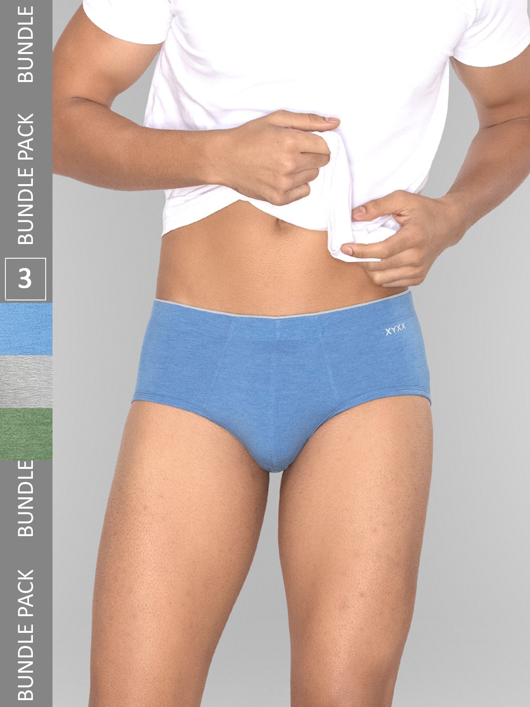 

XYXX Men Solid Pack of 3 Uno Medley IntelliSoft Micro Modal Briefs, Blue