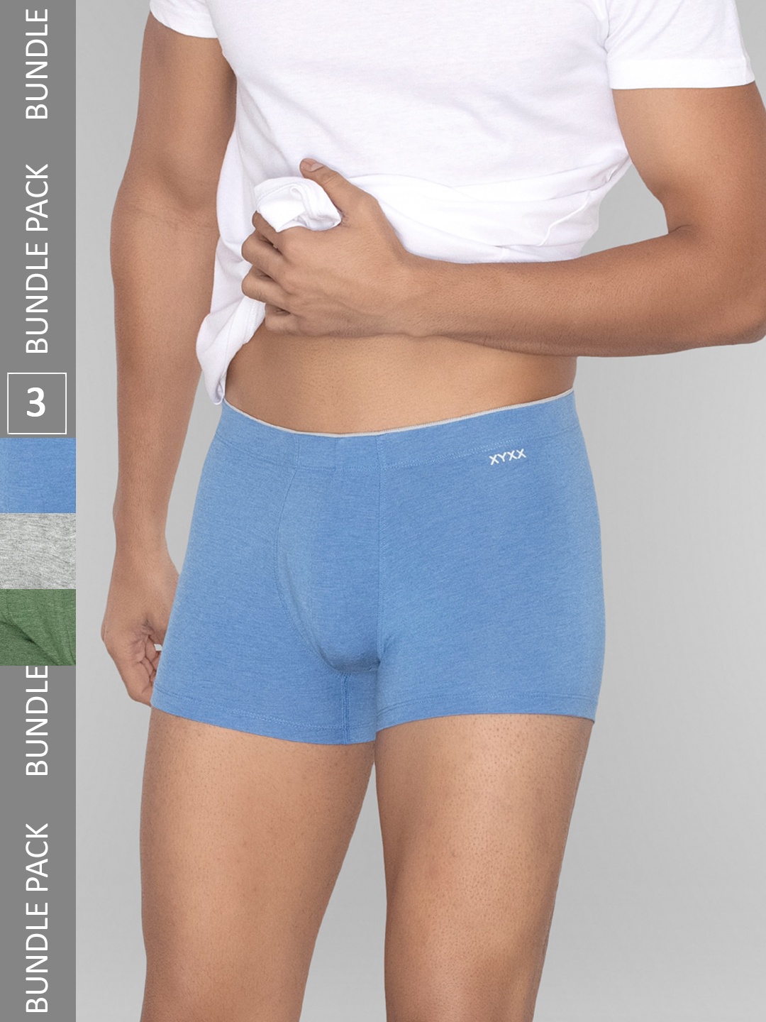 

XYXX Men Solid Pack of 3 Uno Medley IntelliSoft Micro Modal Trunks, Blue