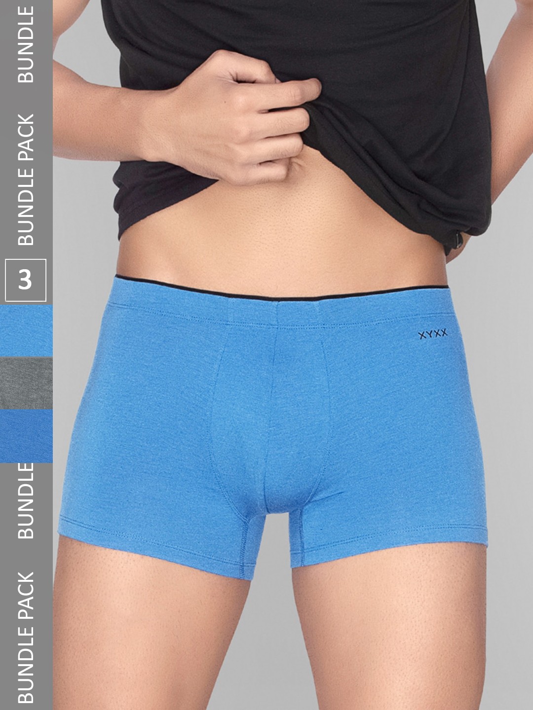 

XYXX Men Solid Pack of 3 Uno Medley IntelliSoft Micro Modal Trunks, Blue