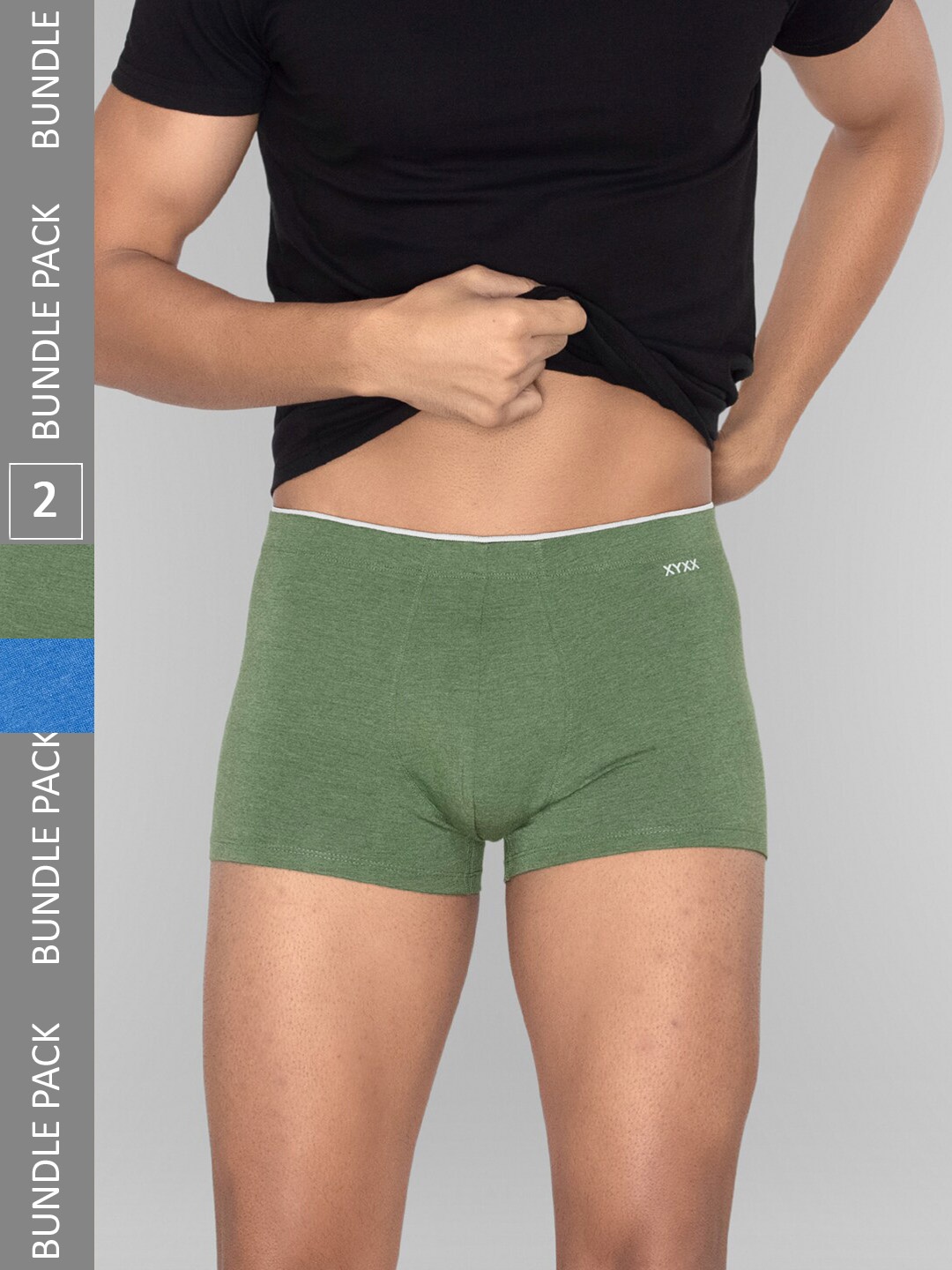 

XYXX Men Solid Pack of 2 Uno Medley IntelliSoft Micro Modal Trunks, Olive