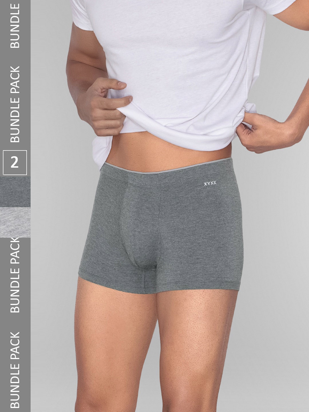 

XYXX Men Solid Pack of 2 Uno Medley IntelliSoft Micro Modal Trunks, Grey