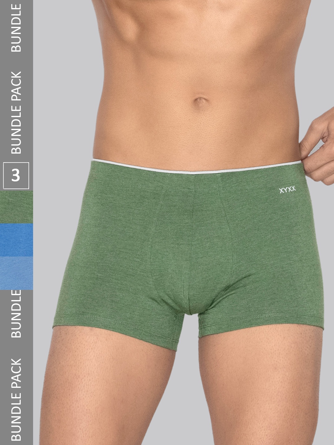 

XYXX Men Solid Pack of 3 Uno Medley IntelliSoft Micro Modal Trunks, Olive