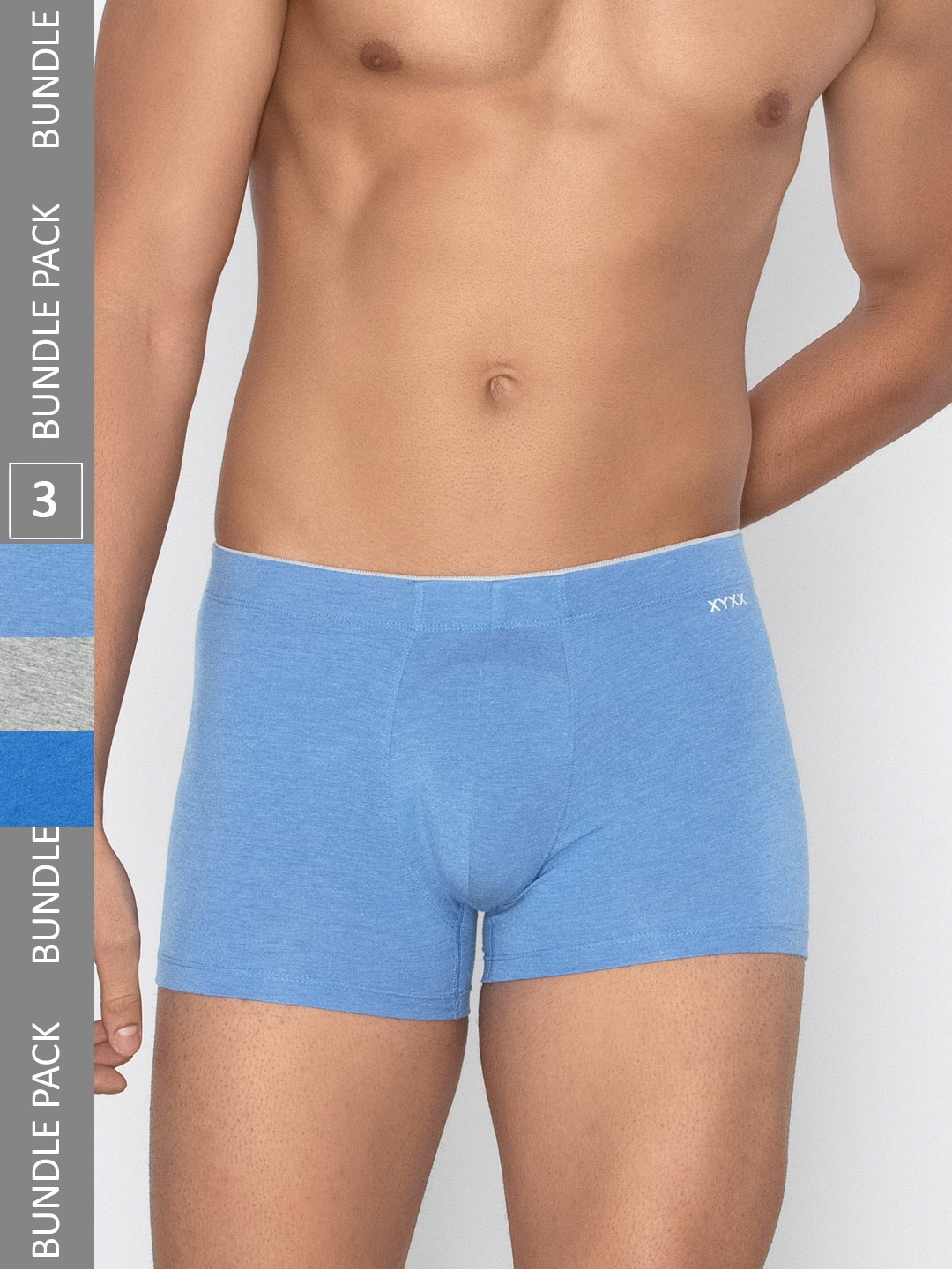 

XYXX Men Solid Pack of 3 Uno Medley IntelliSoft Micro Modal Trunks, Blue