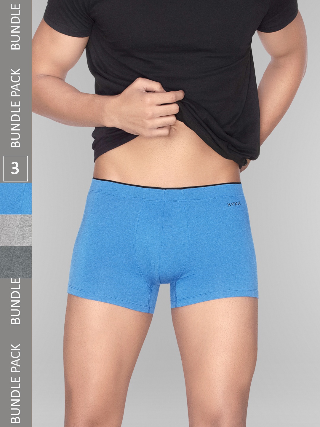 

XYXX Men Solid Pack of 3 Uno Medley IntelliSoft Micro Modal Trunks, Blue