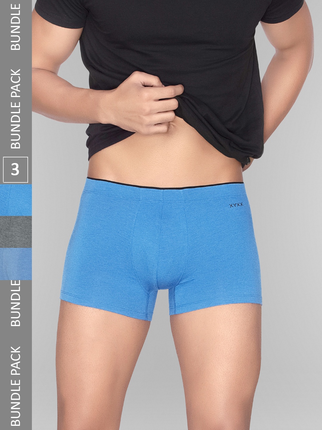 

XYXX Men Solid Pack of 3 Uno Medley IntelliSoft Micro Modal Trunks, Blue