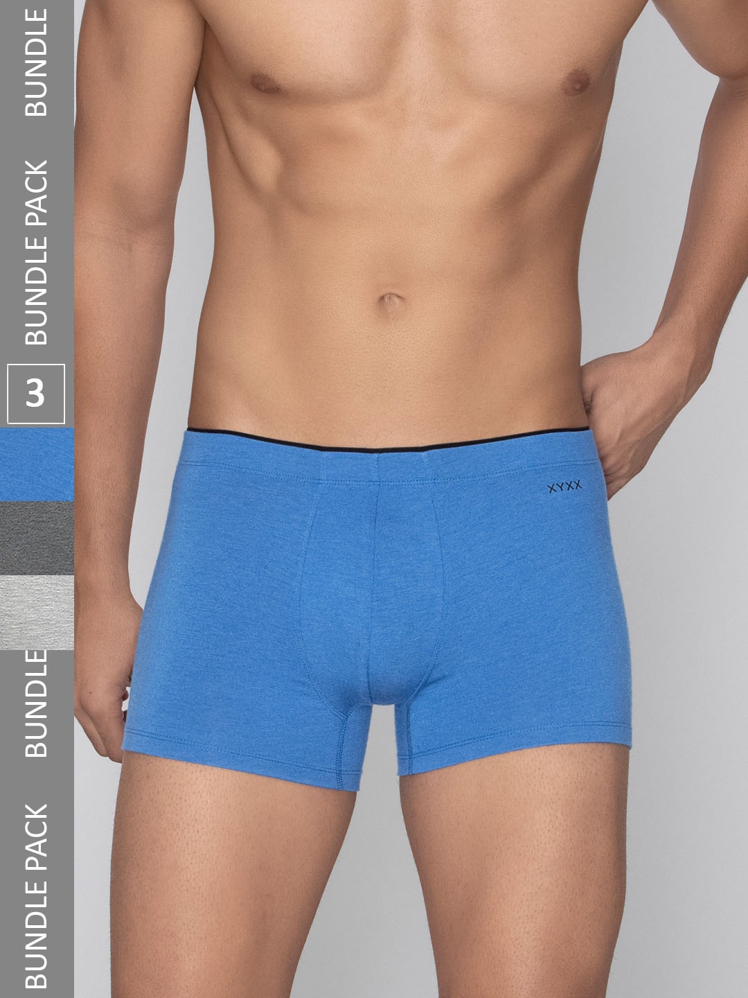 

XYXX Men Solid Pack of 3 Uno Medley IntelliSoft Micro Modal Trunks, Blue