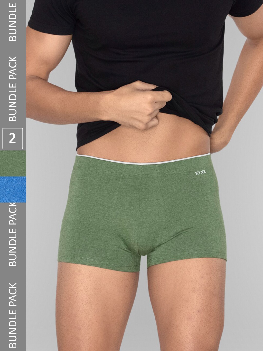 

XYXX Men Solid Pack of 2 Uno Medley IntelliSoft Micro Modal Trunks, Olive